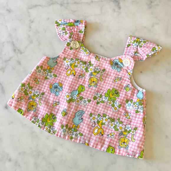 Vintage 70s Baby Girl Animal Gingham Floral Print Tank Top / 3 6 9 Months - Picture 3 of 8